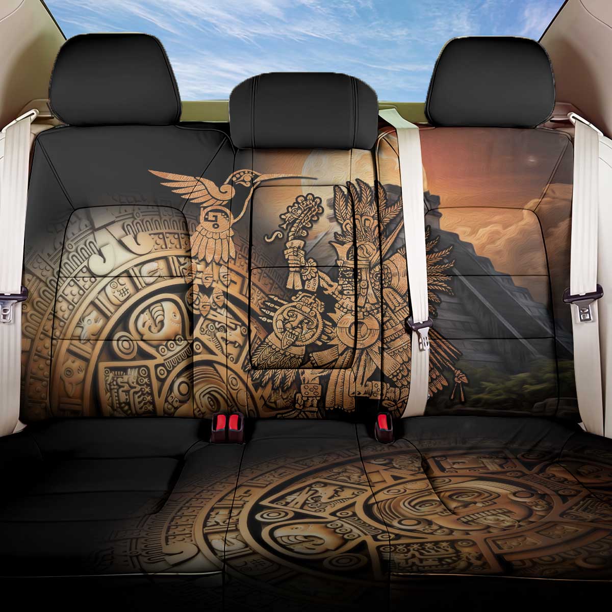 Mexico Warrior Back Car Seat Cover Huitzilopochtli With Aztec Hummingbird