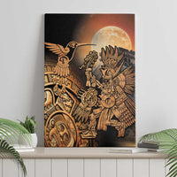 Framed canvas wall art featuring Aztec hummingbird, warrior figures, and moon