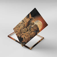 Canvas wall art of Aztec warrior with hummingbird and moon, no visible frame