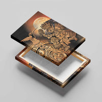 Canvas wall art of Aztec hummingbird and warrior figures with moon, unframed