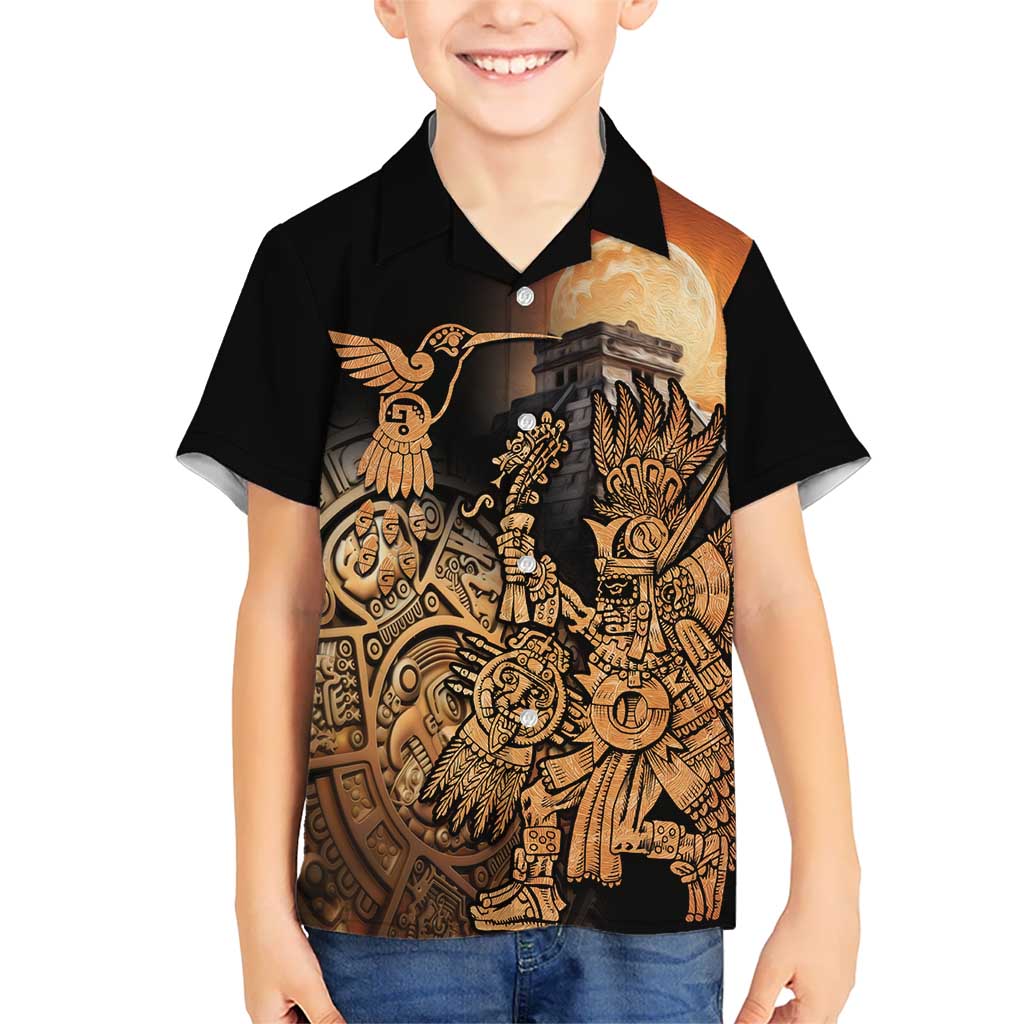 Mexico Warrior Kid Hawaiian Shirt Huitzilopochtli With Aztec Hummingbird