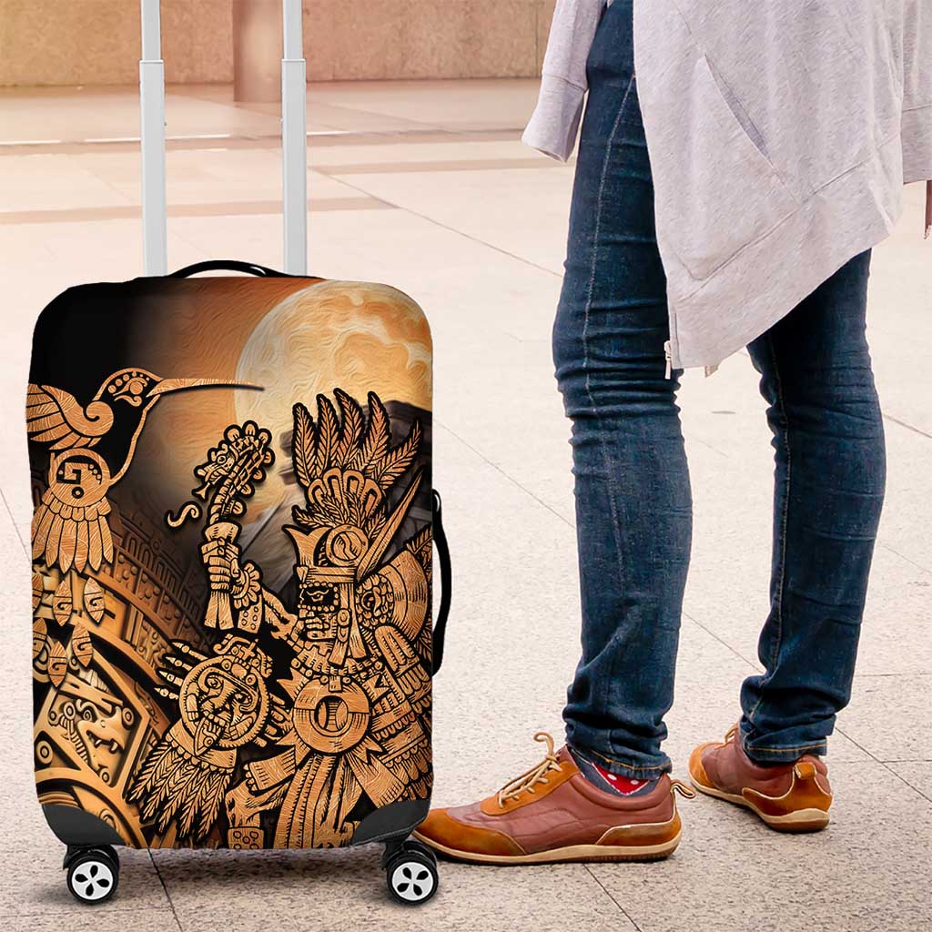 Mexico Warrior Luggage Cover Huitzilopochtli With Aztec Hummingbird