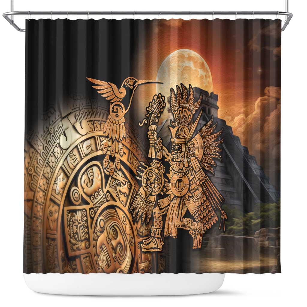 Mexico Warrior Shower Curtain Huitzilopochtli With Aztec Hummingbird