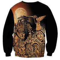 Unisex black sweatshirt, Aztec warrior and bird back graphic with full moon