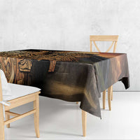 Aztec warrior tablecloth side drape, black with gold Aztec hummingbird motif