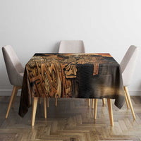Aztec warrior tablecloth for dining table, black and gold hummingbird geometric print