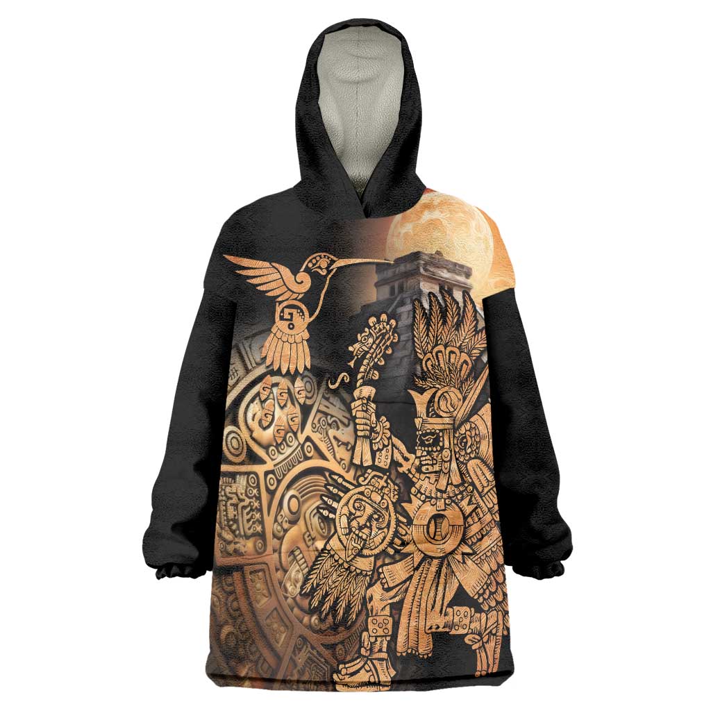 Mexico Warrior Wearable Blanket Hoodie Huitzilopochtli With Aztec Hummingbird