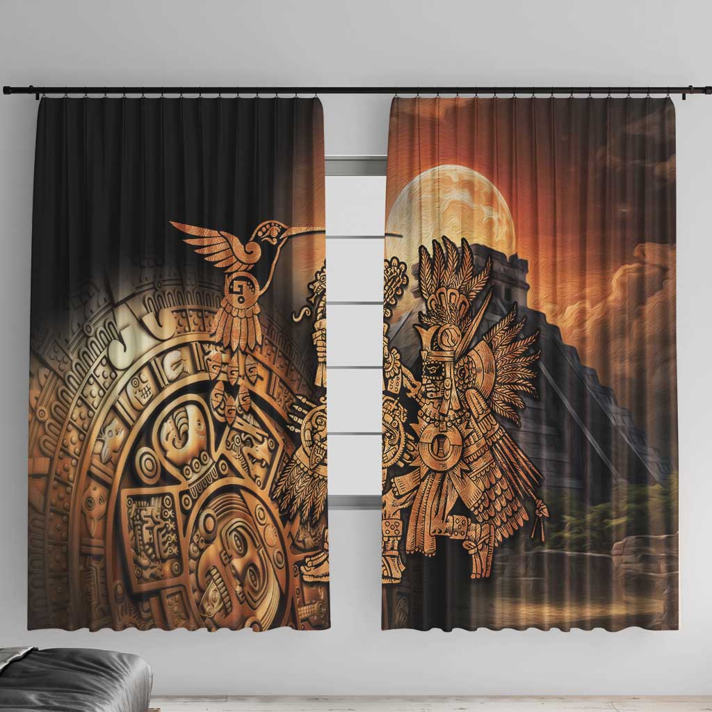 Mexico Warrior Window Curtain Huitzilopochtli With Aztec Hummingbird