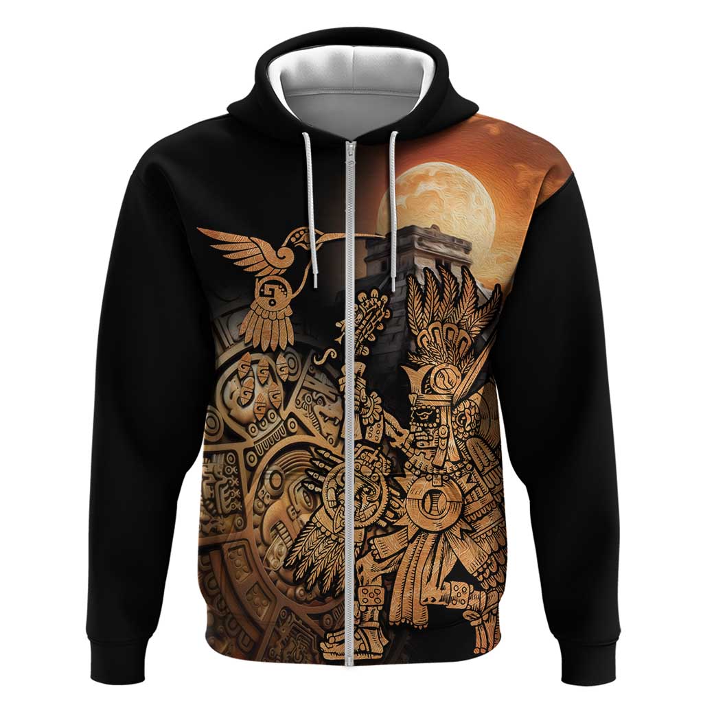 Mexico Warrior Zip Hoodie Huitzilopochtli With Aztec Hummingbird