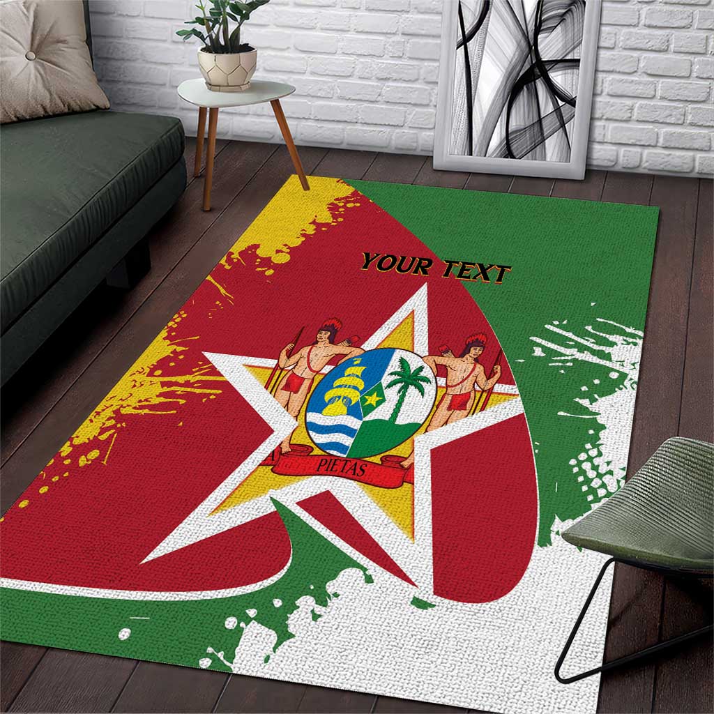 Personalized Suriname independence day area rug with coat of arms, flag design, YOUR TEXT