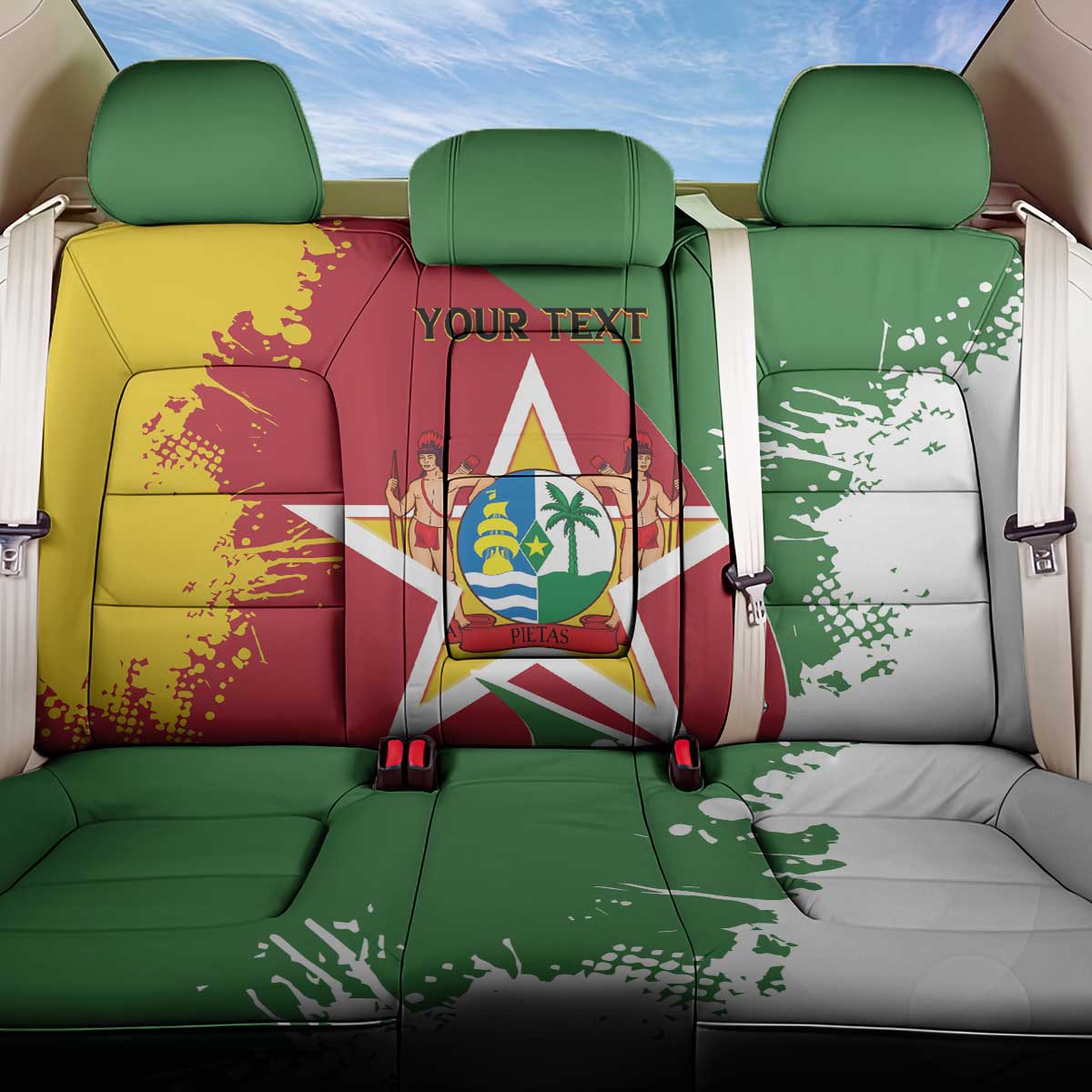 Personalized Suriname Independence Day Back Car Seat Cover Coat Of Arms - Flag Style - Wonder Print Shop