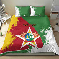 Suriname bedding set featuring central star emblem on red, green, and yellow flag with 'YOUR TEXT'