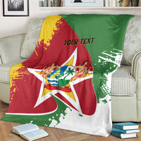 Flag-style Suriname blanket coat with crest star and "YOUR TEXT", draped across couch