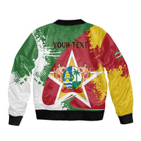 Green bomber jacket with Suriname flag star graphic and editable text 'YOUR TEXT'