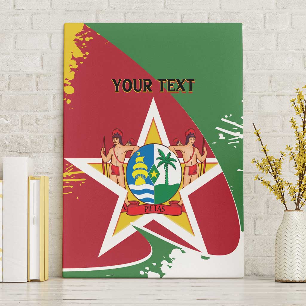 Personalized Suriname independence canvas wall art with custom text, coat of arms on star