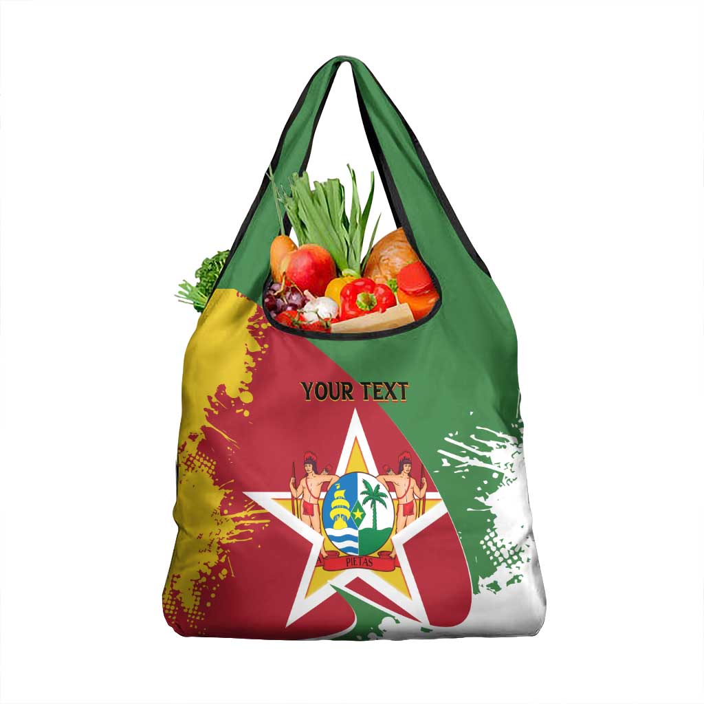 Personalized Suriname Independence Day Grocery Bag Coat Of Arms - Flag Style