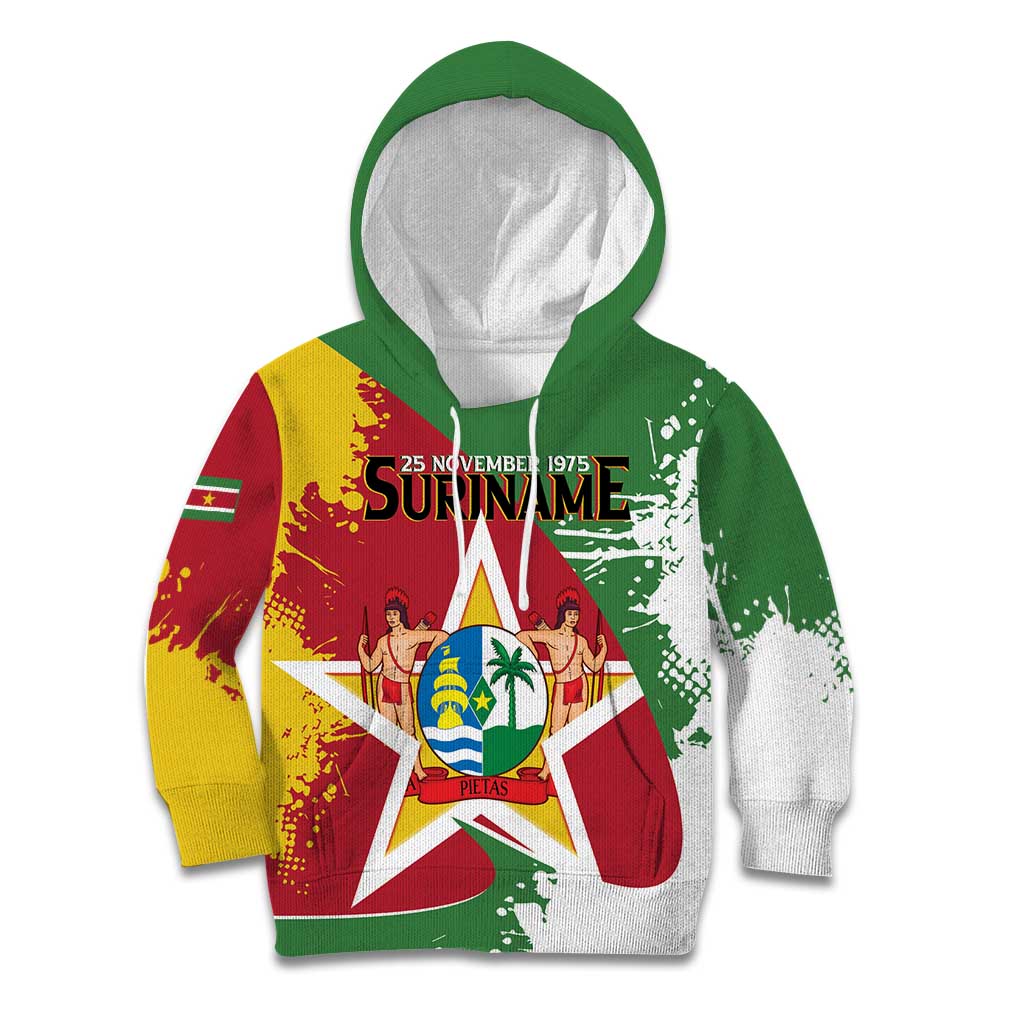 Personalized Suriname Independence Day Kid Hoodie Coat Of Arms - Flag Style - Wonder Print Shop