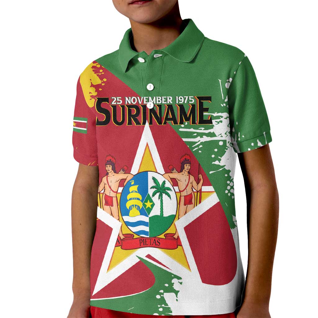 Personalized Suriname Independence Day Kid Polo Shirt Coat Of Arms - Flag Style - Wonder Print Shop