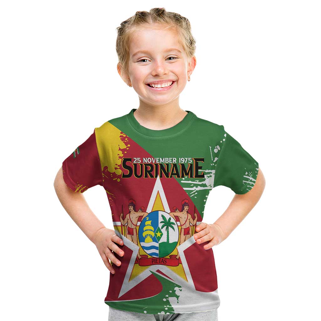 Personalized Suriname Independence Day Kid T Shirt Coat Of Arms - Flag Style - Wonder Print Shop