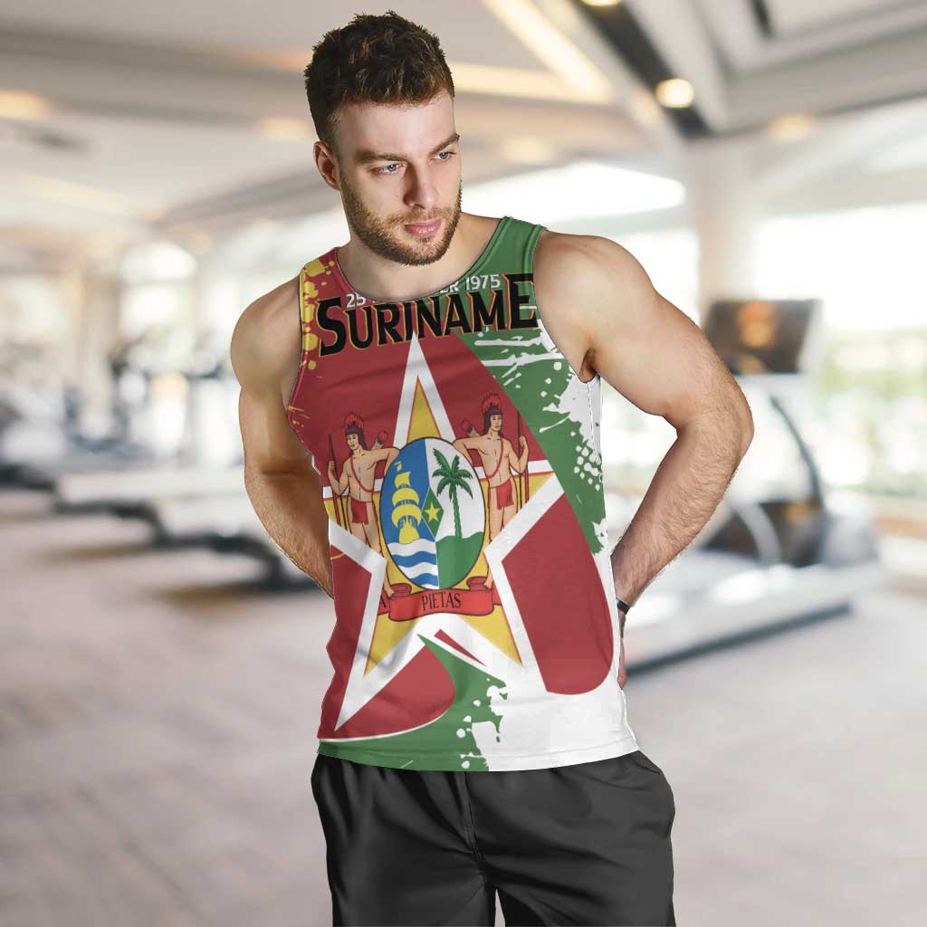 Personalized Suriname Independence Day Men Tank Top Coat Of Arms - Flag Style - Wonder Print Shop