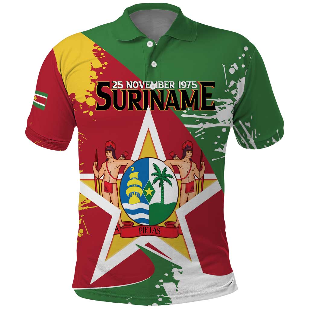 Personalized Suriname Independence Day Polo Shirt Coat Of Arms - Flag Style - Wonder Print Shop