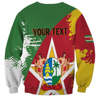 Green sweatshirt with back YOUR TEXT and Suriname flag coat of arms graphic, long sleeves