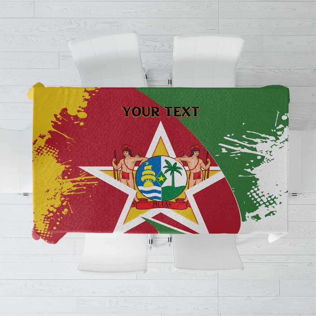 Personalized Suriname flag-style tablecloth with coat of arms and blank text, green