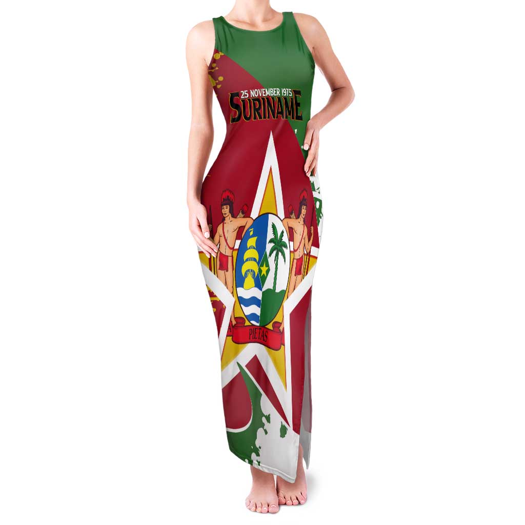 Personalized Suriname Independence Day Tank Maxi Dress Coat Of Arms - Flag Style - Wonder Print Shop