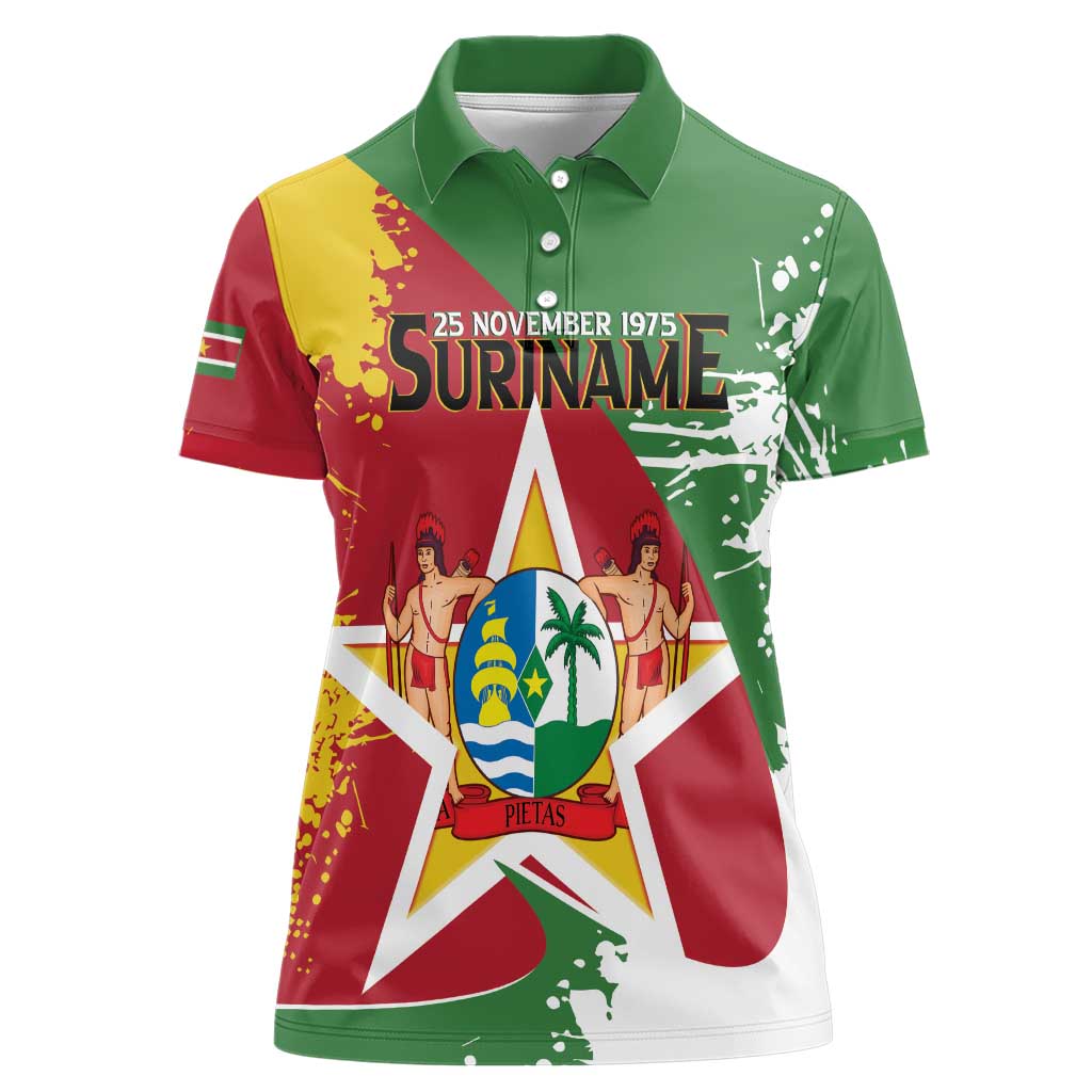 Personalized Suriname Independence Day Women Polo Shirt Coat Of Arms - Flag Style - Wonder Print Shop