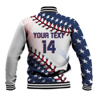Unisex baseball jacket back with star pattern, red text area, ribbed collar and cuffs