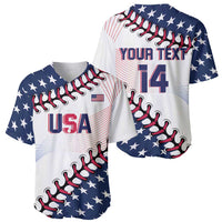 White baseball jersey set: USA front and Your Text 14 back, stars-and-stripes pattern