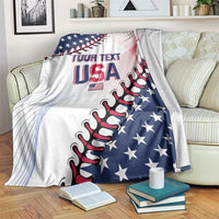 Patriotic baseball USA blanket in white, blue, and red with star and stripe graphic