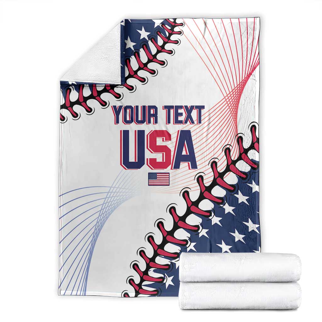 Patriotic baseball USA blanket folded, white with blue stars and red stripes