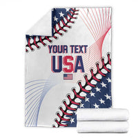 Patriotic baseball USA blanket folded, white with blue stars and red stripes