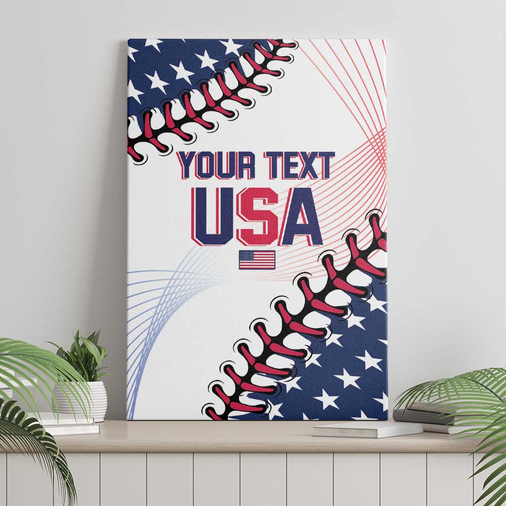 Canvas wall art showing USA text and baseball seam pattern with stars and stripes