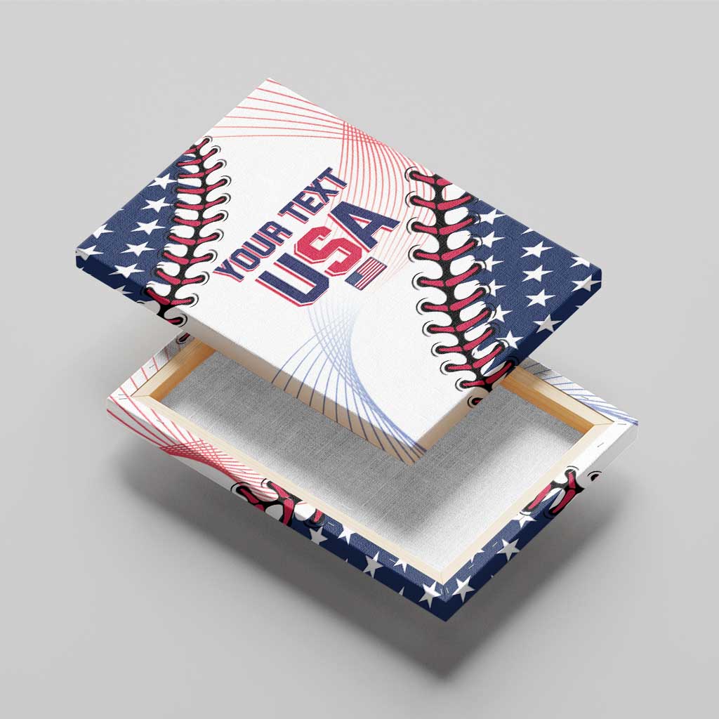 Canvas wall art USA baseball design on square canvas, top-down angled view