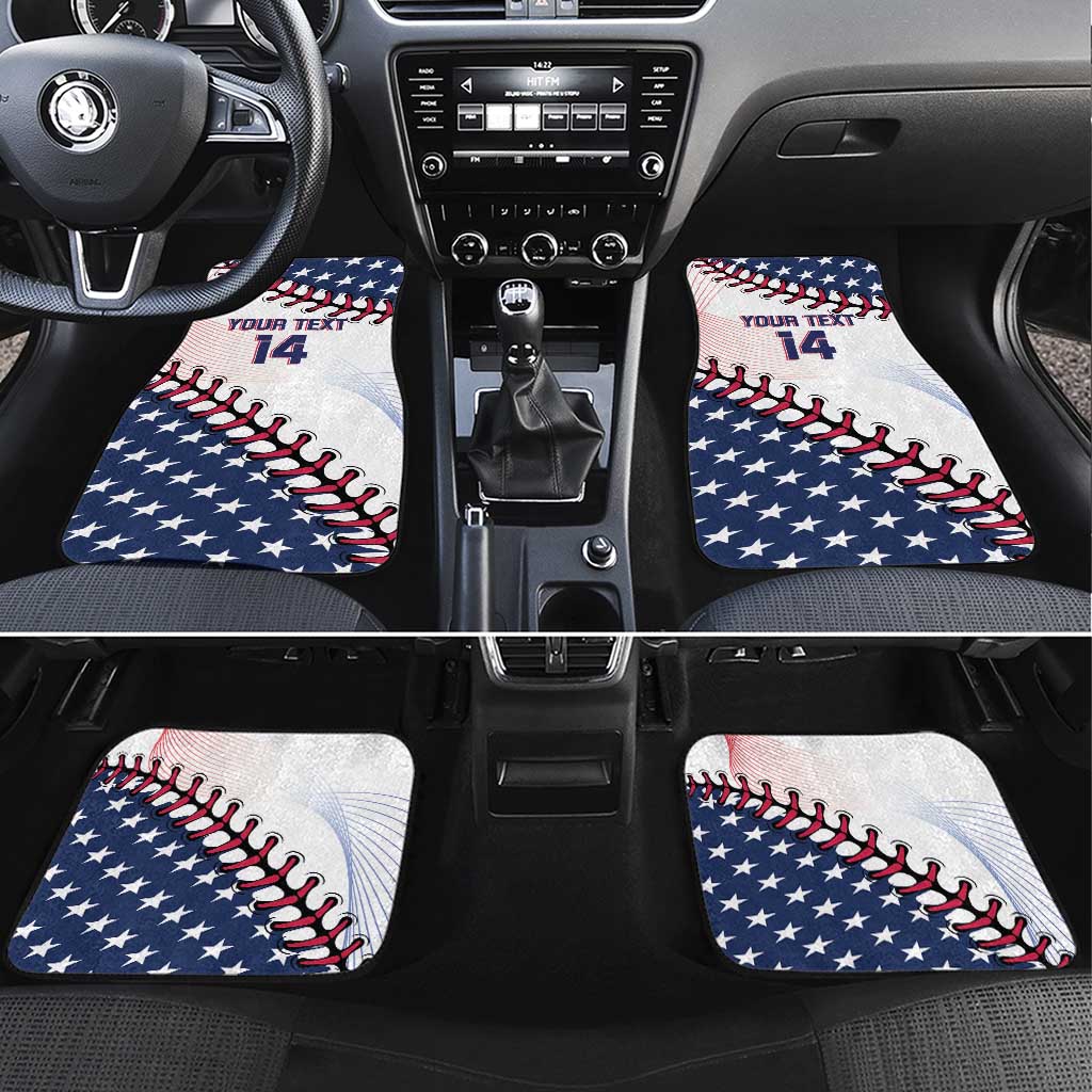 Custom car floor mat set: USA star flag baseball design with red stitching, Your Text 14