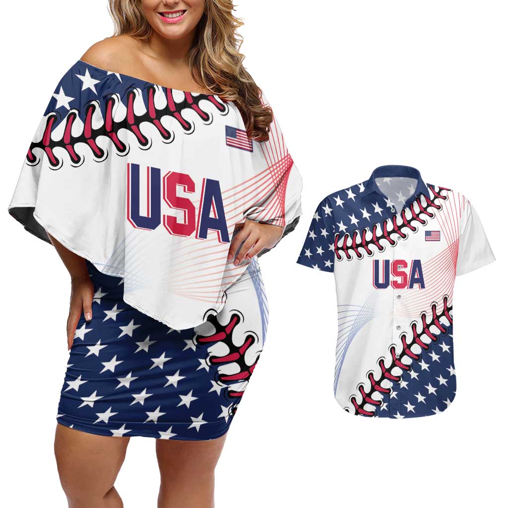 Custom Baseball 2024 USA Couples Matching Off Shoulder Short Dress and Hawaiian Shirt Go United States - Wonder Print Shop