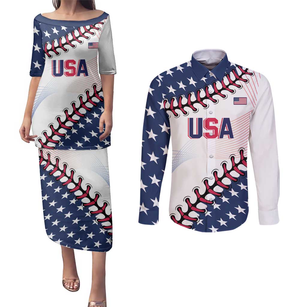 Custom Baseball 2024 USA Couples Matching Puletasi and Long Sleeve Button Shirt Go United States - Wonder Print Shop