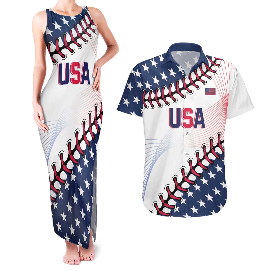 Custom Baseball 2024 USA Couples Matching Tank Maxi Dress and Hawaiian Shirt Go United States - Wonder Print Shop