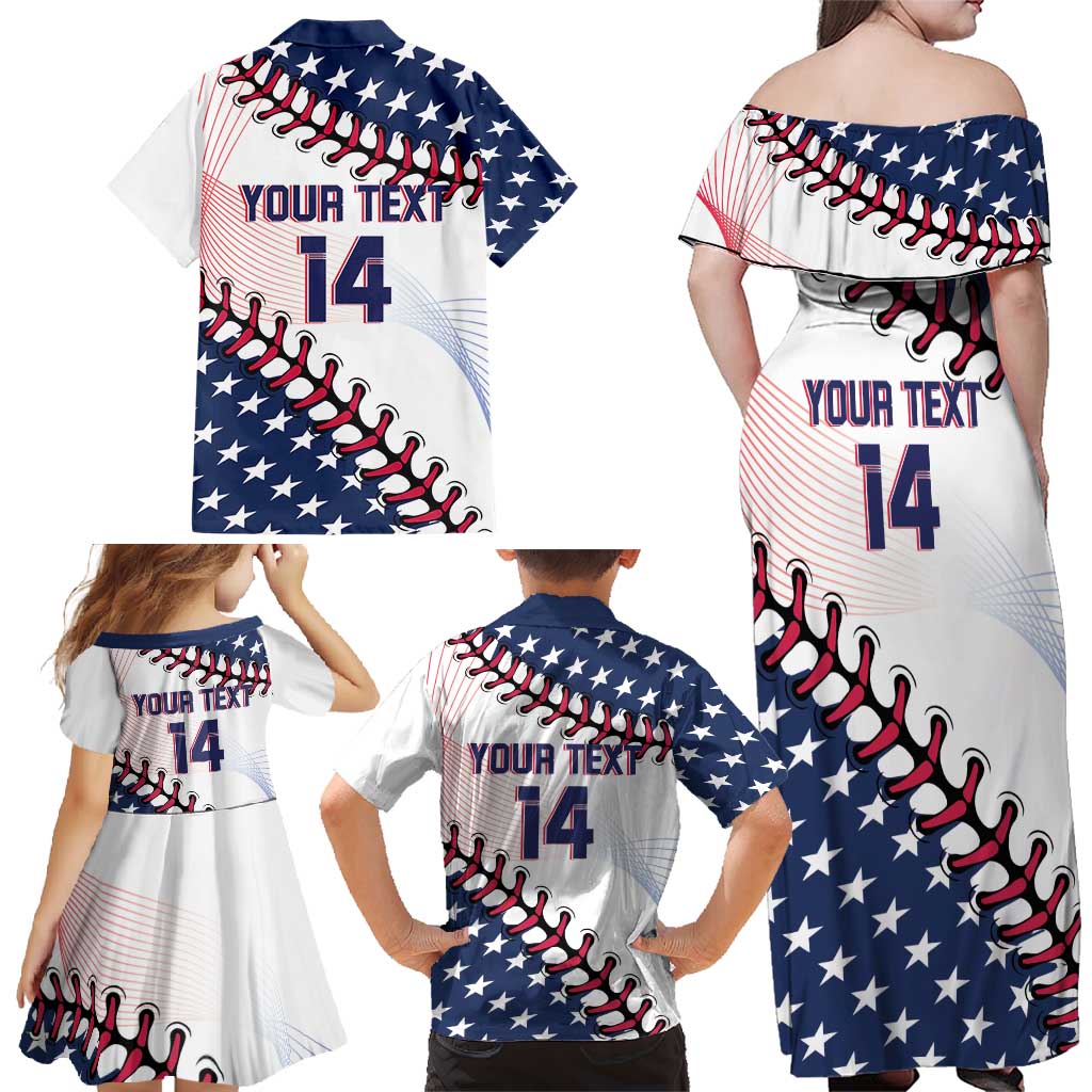 Custom Baseball 2024 USA Family Matching Off Shoulder Maxi Dress and Hawaiian Shirt Go United States - Wonder Print Shop