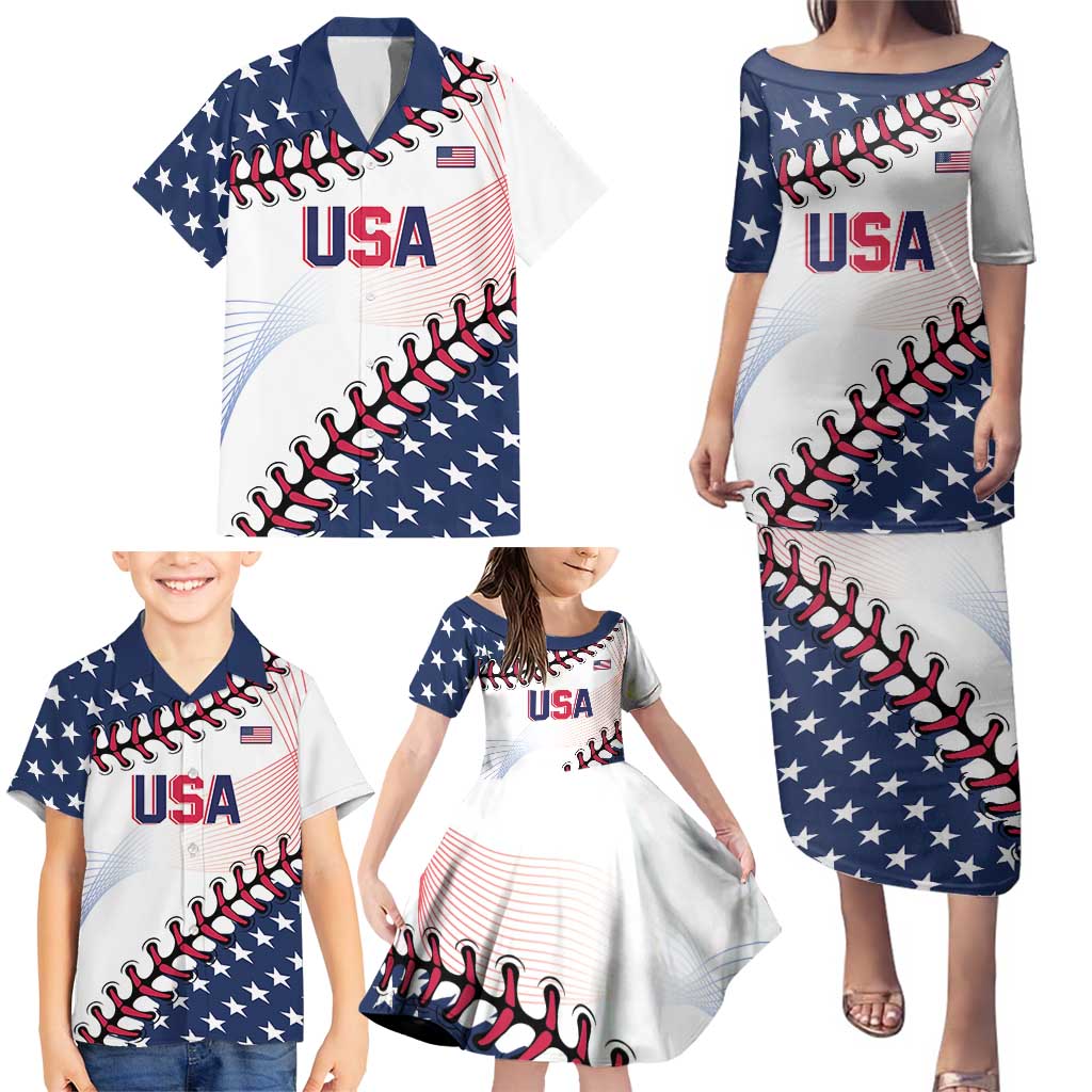 Custom Baseball 2024 USA Family Matching Puletasi and Hawaiian Shirt Go United States - Wonder Print Shop