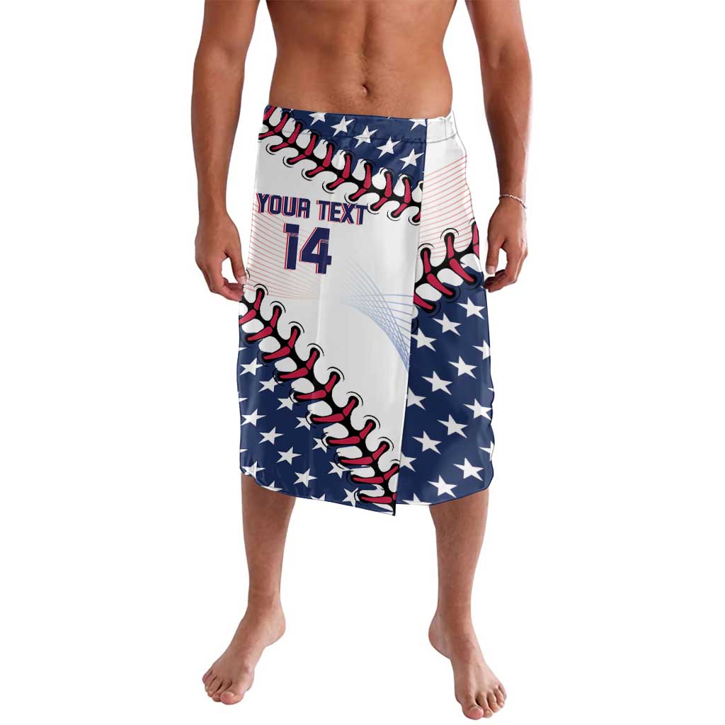 Baseball-style shorts with USA stars and stripes, red lacing graphics, elastic waistband
