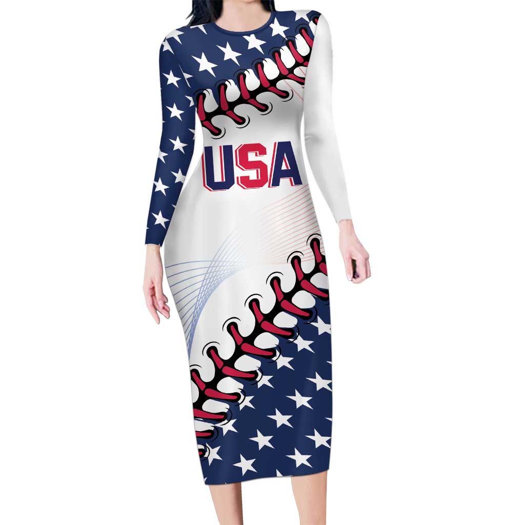 Custom Baseball 2024 USA Long Sleeve Bodycon Dress Go United States - Wonder Print Shop