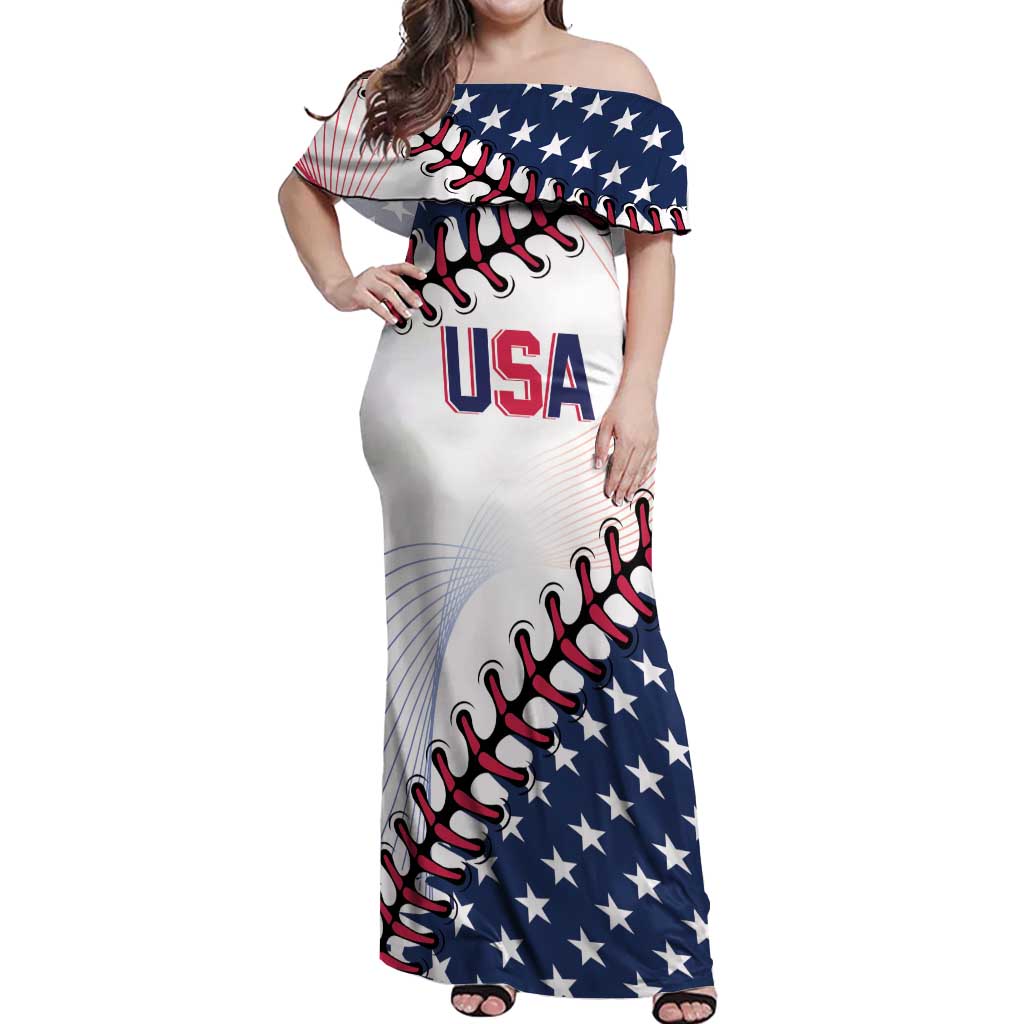 Custom Baseball 2024 USA Off Shoulder Maxi Dress Go United States - Wonder Print Shop