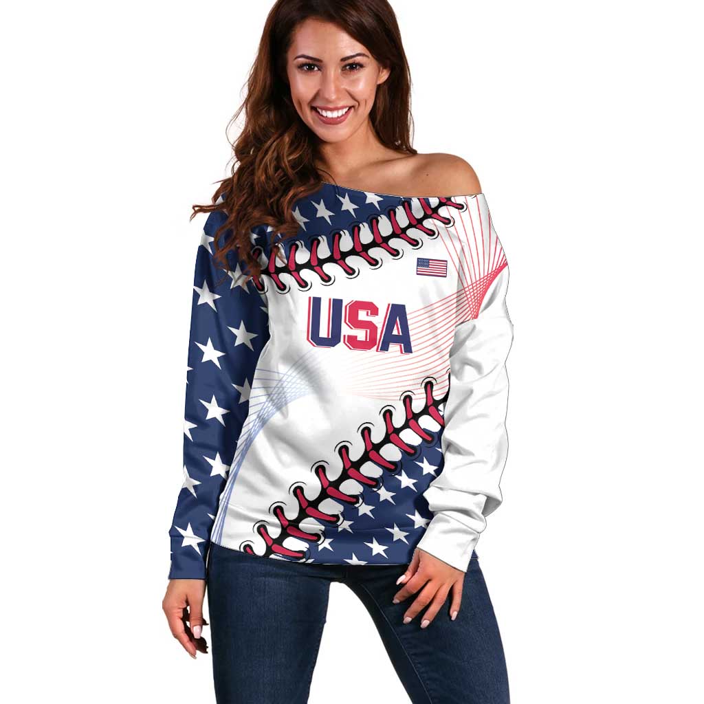 Custom Baseball 2024 USA Off Shoulder Sweater Go United States - Wonder Print Shop