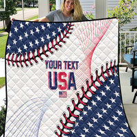 Baseball quilt blanket with USA stars, baseball stitch graphic, and custom text