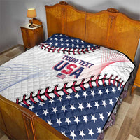 Baseball quilt blanket with USA emblem, stars, and baseball lacing graphic