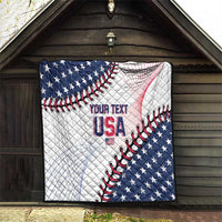 USA baseball quilt blanket with quilted stitching, stars, and custom text panel