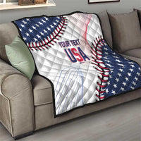 Baseball quilt blanket with USA stars, baseball stitch graphic, and quilted pattern